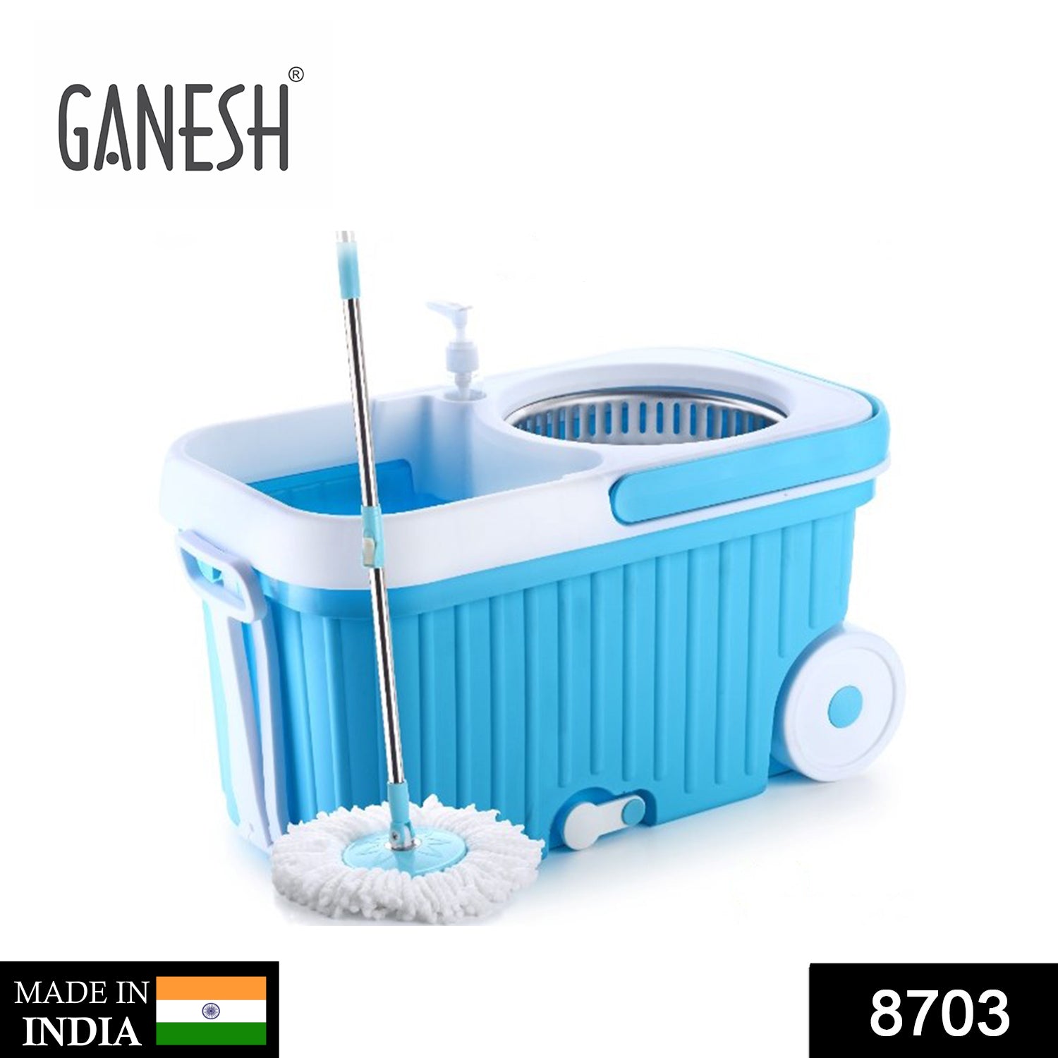 8703 Spin Mop with Bigger Wheels and Plastic Auto Fold Handle for 360 Degree Cleaning DeoDap 8703 Spin Mop with Bigger Wheels and Plastic Auto Fold Handle for 360 Degree Cleaning DeoDap